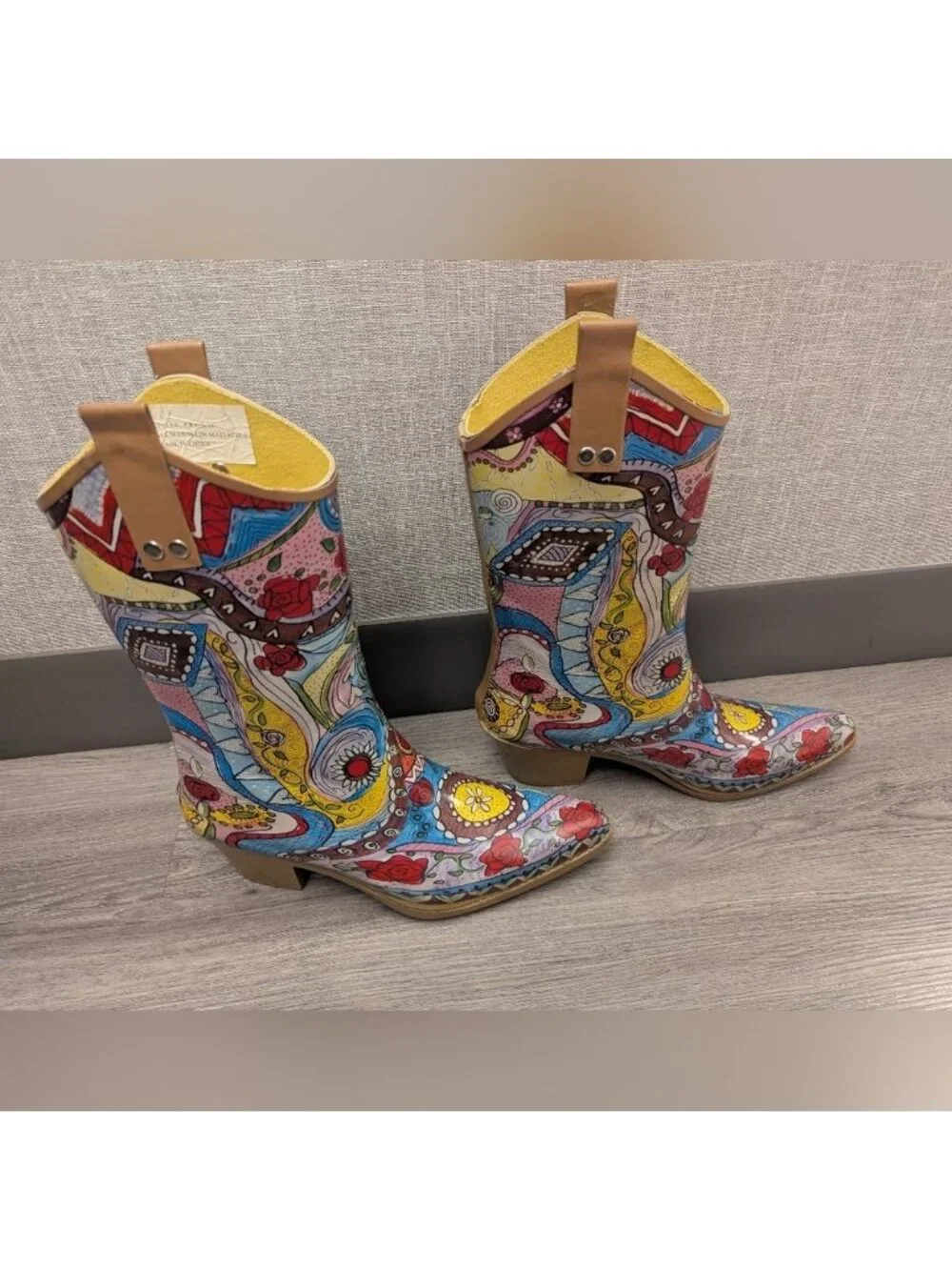 Rain Bops By Beehive Colourful mosaic funky Cowboy Boot Rain Boots USA 8